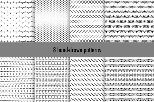 Verzameling van eenvoudige handgetekende patronen met geometrische ornamenten — Stockvector