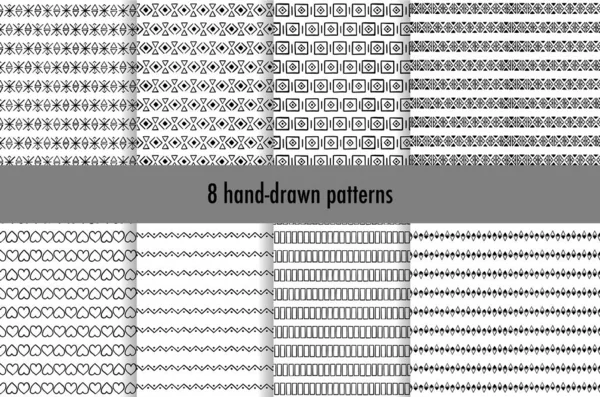 Kolekce jednoduchých ručně kreslených vzorů s geometrickou ozdobou — Stockový vektor