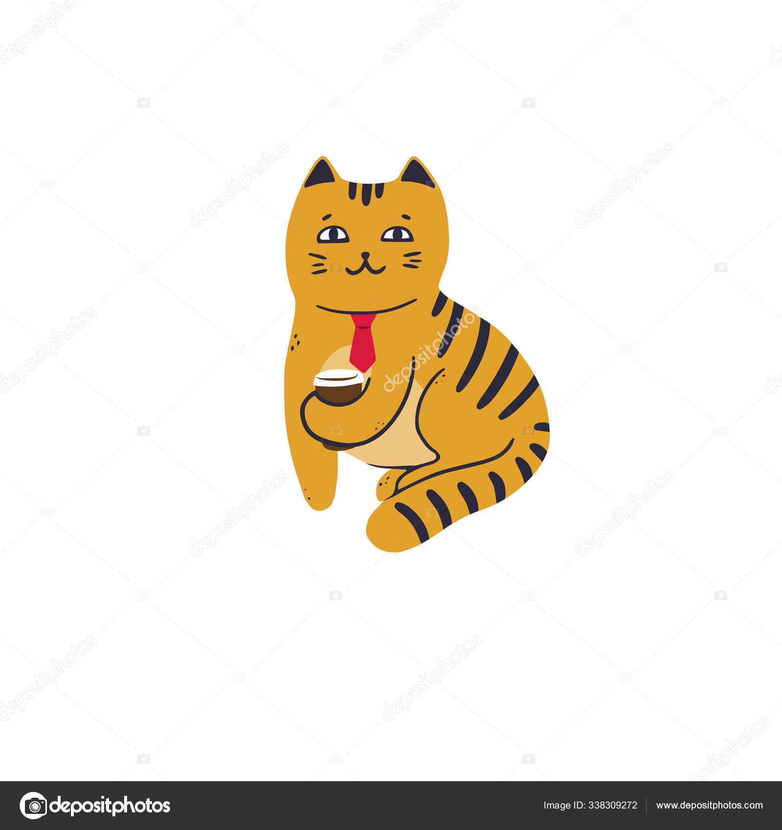 Cheerful Cat Red Tie Glass Takeaway Coffee Vector Illustration Simple Stock Vector Royalty Free Vector Image By C Exit Near Gmail Com