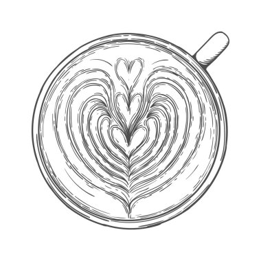 Latte sanatı. Köpük desenli bir fincan kahve.