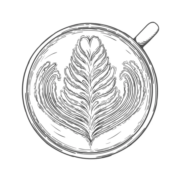 Latte sanatı. Köpük desenli bir fincan kahve. — Stok Vektör