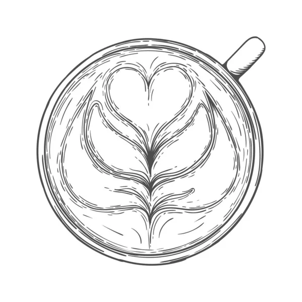Latte konst. Kopp kaffe med skummönster ovanifrån — Stock vektor