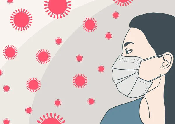 Une fille avec un masque médical. Concept de prévention du coronavirus — Image vectorielle