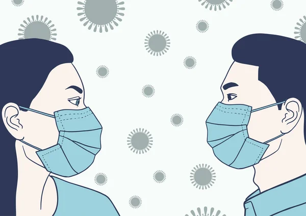 Mulher e homem com uma máscara médica. Conceito de prevenção do coronavírus . —  Vetores de Stock