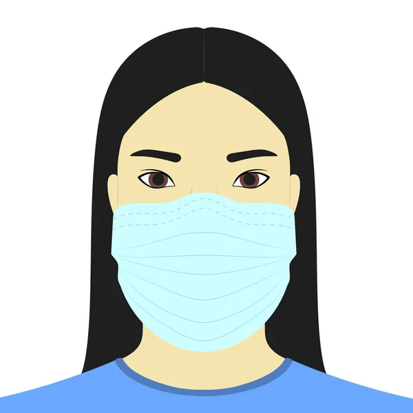 Menina asiática em máscara médica isolada no fundo branco —  Vetores de Stock