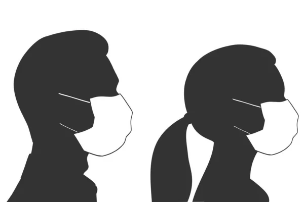 Silhouette di un uomo e una donna in una maschera medica — Vettoriale Stock