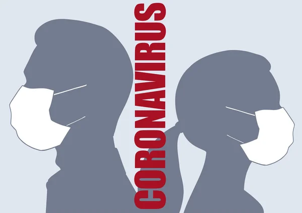 Silhouettes d'un homme et d'une femme dans un masque médical — Image vectorielle