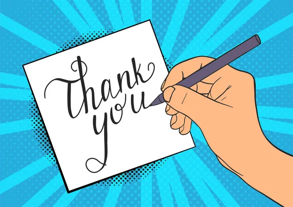 Hand writes a note with the text Thank you — Stock Vector