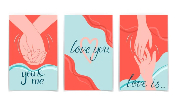 Romantic card collection. You&me, Love is, Love you — Stockový vektor