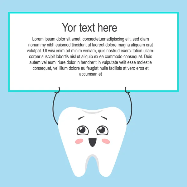 Kreslený Zub Drží Rukou Ceduli Místem Pro Váš Text Vektorová — Stockový vektor