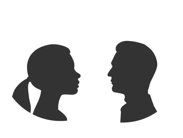 Силуэты Мужчины Женщины Лицом Лицу Контуры Людей Профиль Векторная Иллюстрация — стоковый вектор