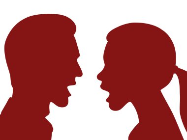 Kadın ve erkek birbirlerine bağırıyorlar. Çatışma konsepti. Vektör illüstrasyonu