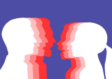 Kadın ve erkek öfkelerini bastırıyorlar. Gizli saldırganlık kavramı. Vektör illüstrasyonu