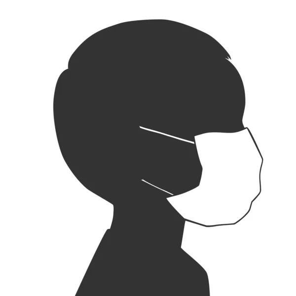 Silhuett Ett Barn Medicinsk Mask Bebis Profil Andningsskydd Vektorillustration — Stock vektor