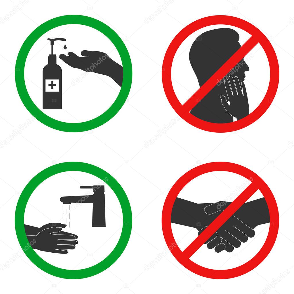 Set of signs of permitted and prohibited actions for the prevention of the SARS and coronavirus epidemic. Vector illustration