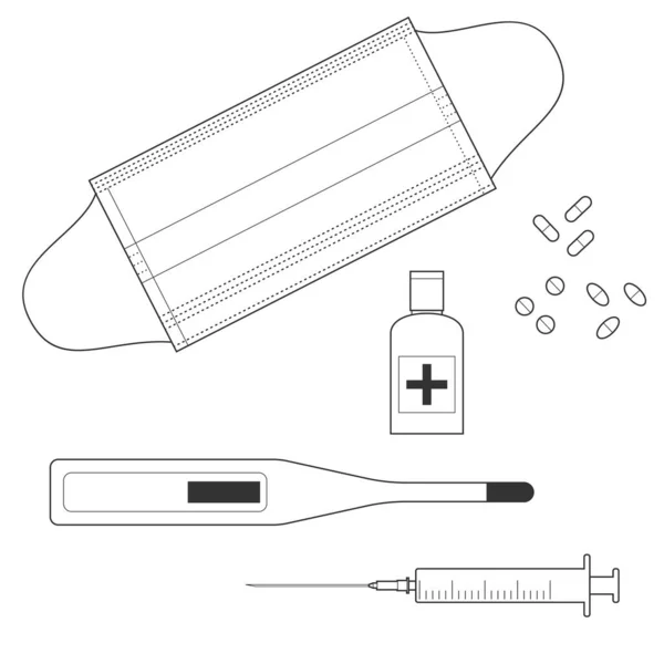 Een Verzameling Van Medische Proefpersonen Geïsoleerd Witte Achtergrond Een Injector — Stockvector