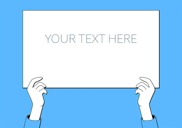 Ruce Drží Prázdný Plakát Místem Pro Text Vektorová Ilustrace — Stockový vektor