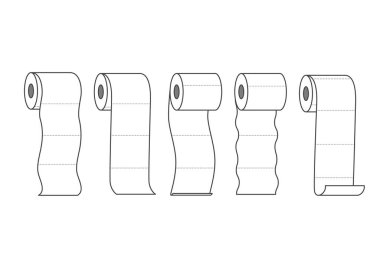 Beyaz arka planda izole edilmiş rulo tuvalet kağıdı koleksiyonu. Vektör illüstrasyonu