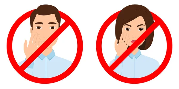 Prohibición Tocar Cara Señales Rojas Con Hombres Mujeres Ilustración Vectorial — Vector de stock