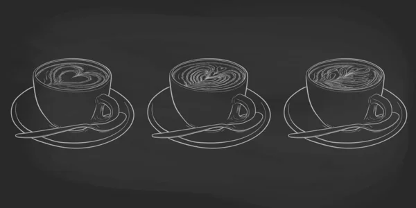 Latte Konstsamling Koppar Kaffe Med Skum Mönster Isolerad Tavla Bakgrund — Stock vektor