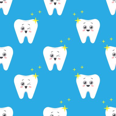 Çizgi film tarzında parlak dişleri olan kusursuz bir desen. Vektör illüstrasyonu