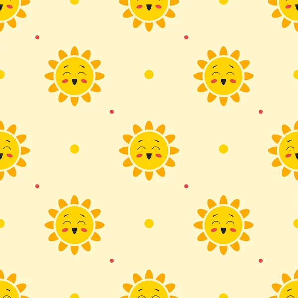 可愛い太陽のキャラクターとシームレスなパターン ベクターイラスト — ストックベクタ