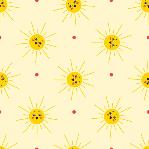 Seamless Pattern Cute Sun Character Vector Illustration — Stock Vector