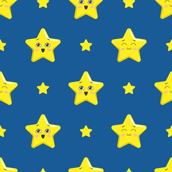 Patrón Sin Costuras Con Lindas Estrellas Dibujos Animados Kawaii Ilustración — Vector de stock