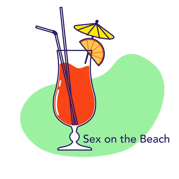 Alcoholische Cocktail Seks Het Strand Met Oranje Paraplu Geïsoleerd Witte — Stockvector