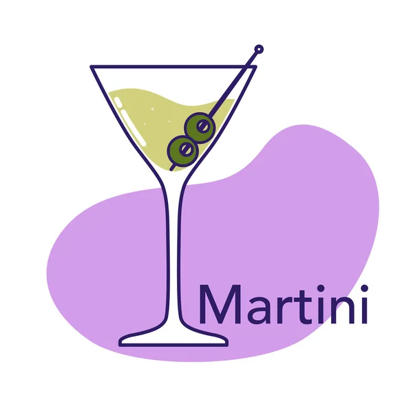 Cocktail Alcolico Martini Con Olive Isolate Fondo Bianco Illustrazione Vettoriale — Vettoriale Stock