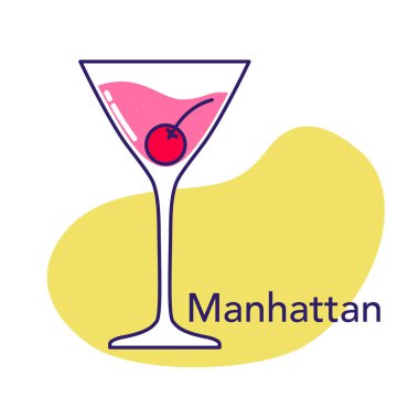 Beyaz arka planda kirazlı alkollü kokteyl. Vektör illüstrasyonu