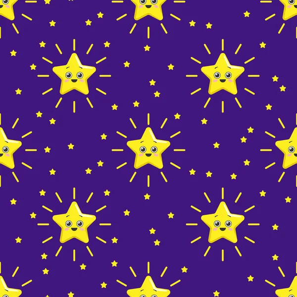 Padrão Sem Costura Com Bonito Kawaii Estrelas Dos Desenhos Animados — Vetor de Stock