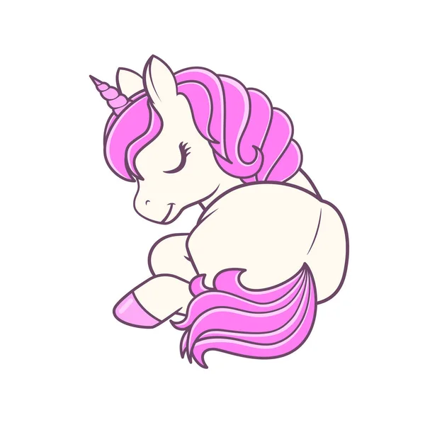 Cute Cartoon Lying Unicorn Vector Illustration — Stock Vector