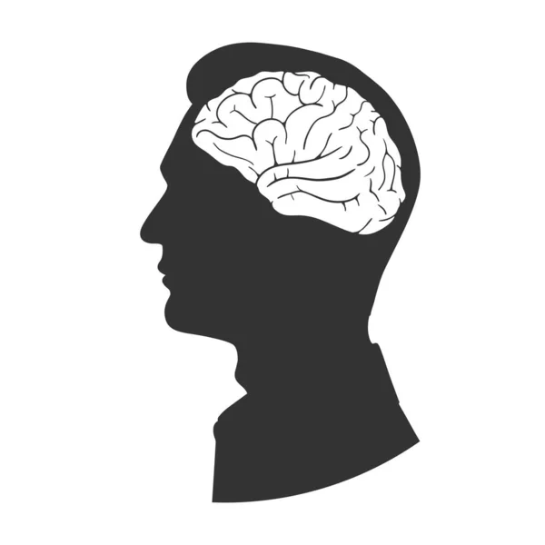 Silhouette Eines Mannes Mit Einem Auf Weißem Hintergrund Isolierten Gehirn — Stockvektor