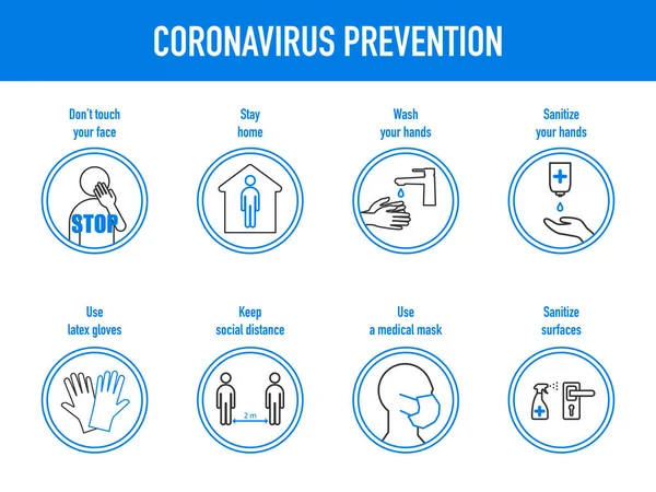 Prévention Coronavirus Utilisation Masque Médical Gants Pas Toucher Visage Laver — Image vectorielle