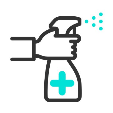 Beyaz arka planda el ele tutuşan sprey şişesi. Dezenfekte. Vektör illüstrasyonu