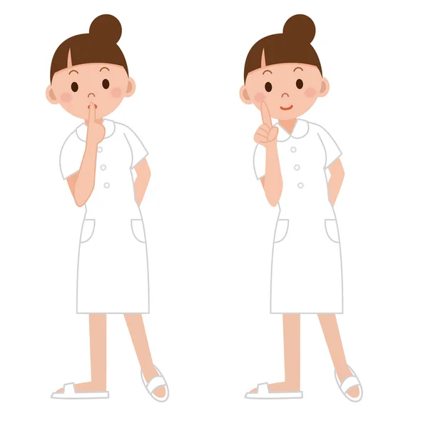 Young nurse asking for silence, ordering silence, with her finge — Stock Vector