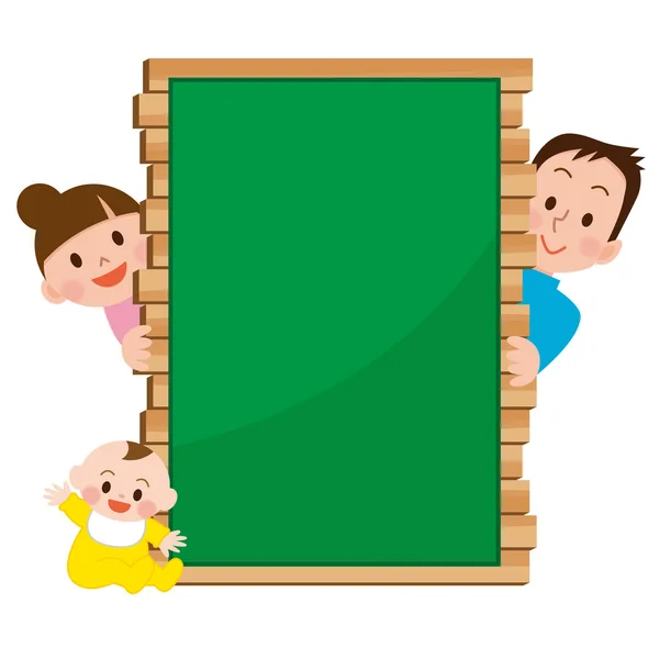 Family peeping behind placard — Stock Vector