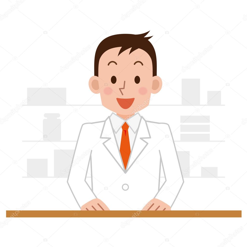 Young pharmacist chemist man working in pharmacy drugstore with 