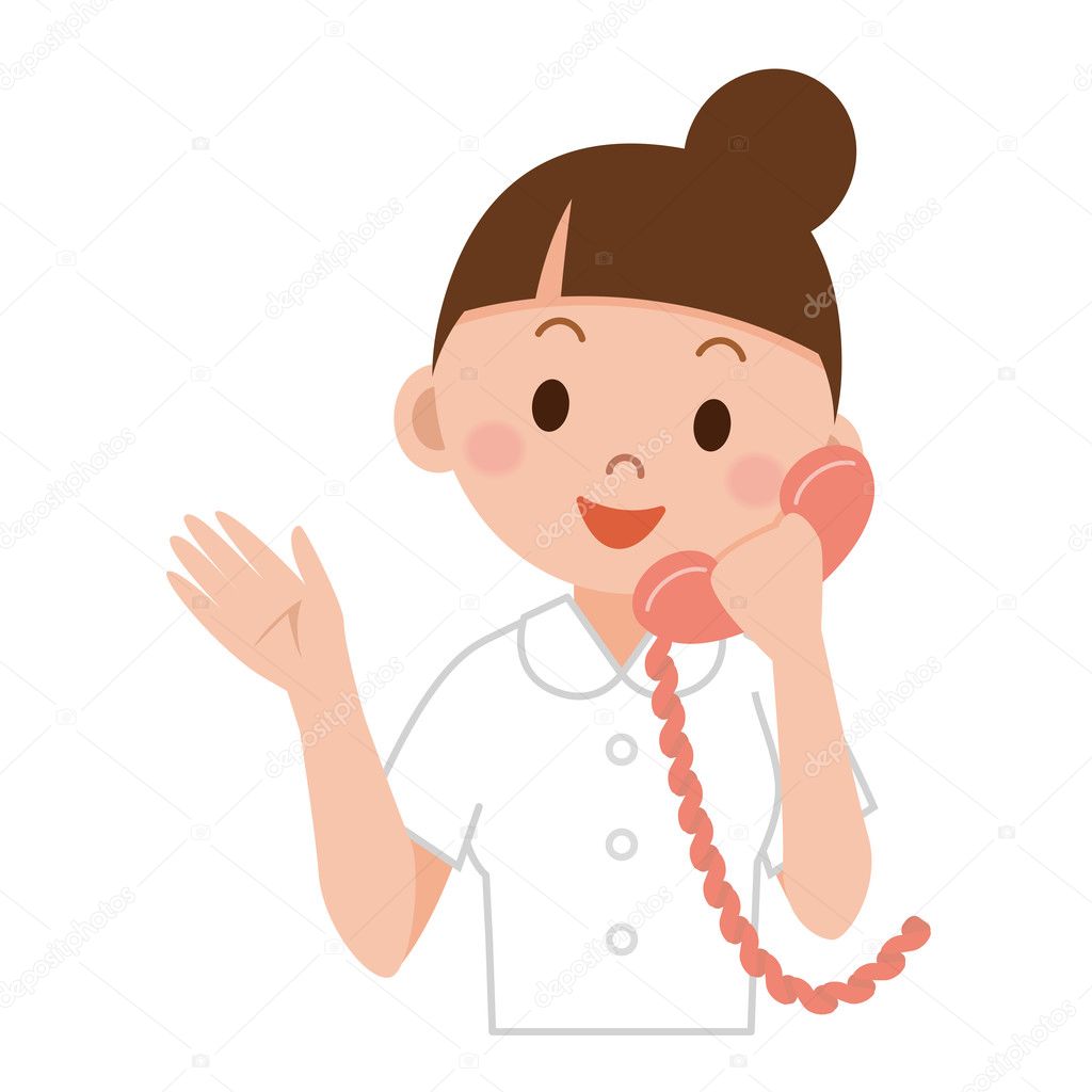 전화를 사용 하 여 친절 한 여성 간호사의 초상화 스톡 벡터 - ©Ankomando 124835484