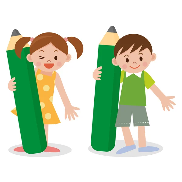 Children with a pencil — Stock Vector