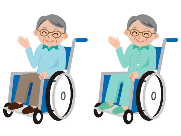 Paciente masculino en silla de ruedas en el hospital — Vector de stock