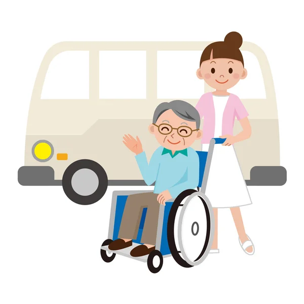 Tekerlekli sandalyede bir komuta sizde almaya hemşire — Stok Vektör