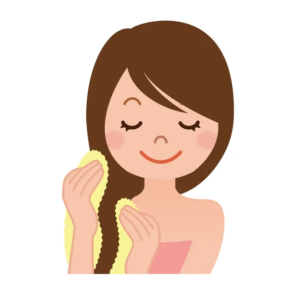 Mujer con una toalla para limpiar el cabello bañándose — Archivo Imágenes Vectoriales