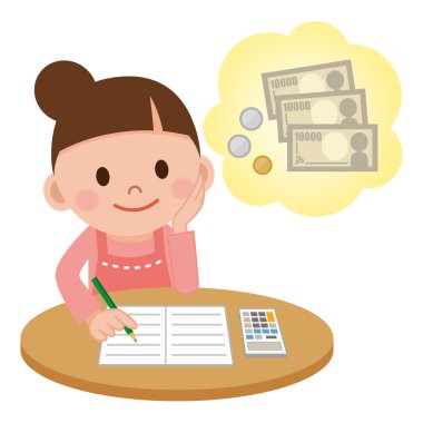 Household account book and a housewife clipart