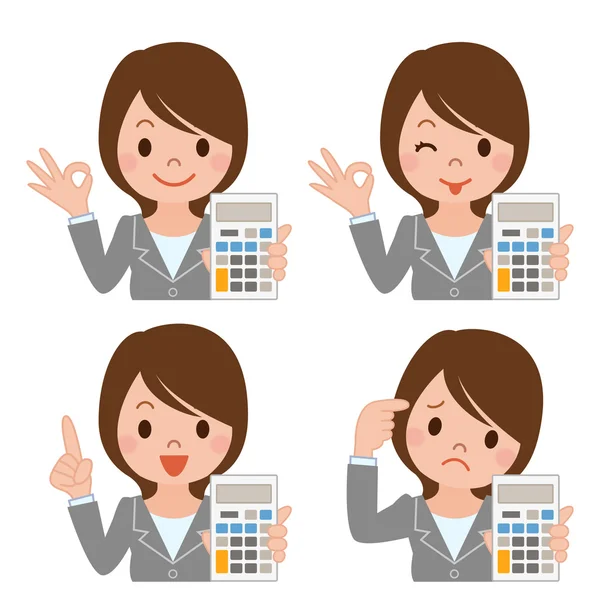 Mujer de negocios con una calculadora — Vector de stock