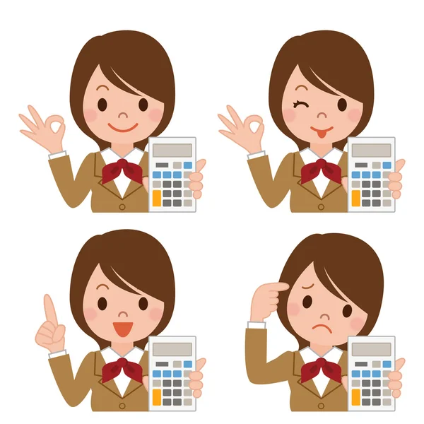 Gadis sekolah dengan kalkulator - Stok Vektor