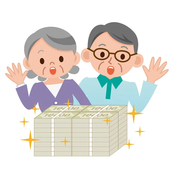 Elderly couple that surprised a lot of money — Stock Vector