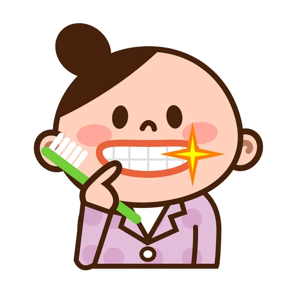 Mujer joven a la pasta de dientes — Vector de stock