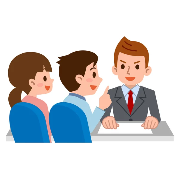 Casal para consultar com recepcionista — Vetor de Stock